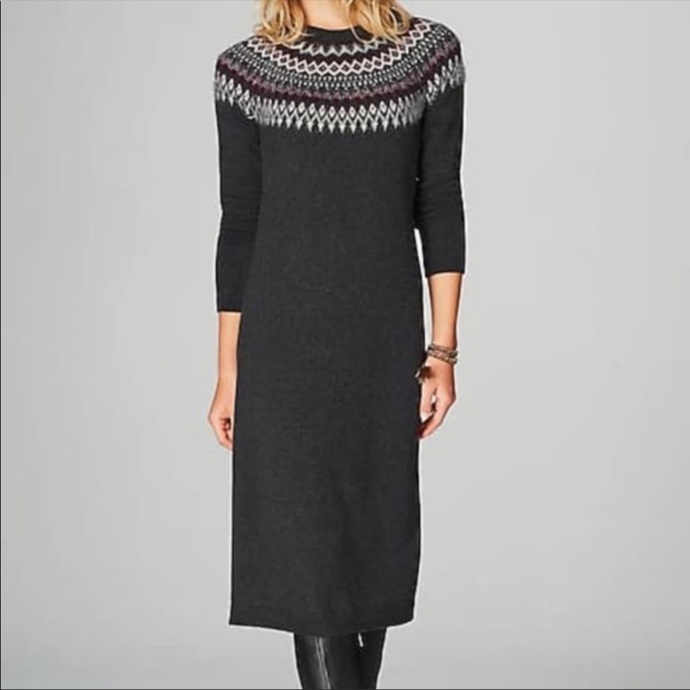 J. Jill Sweater Dress Fair Isle Gray Pink Large